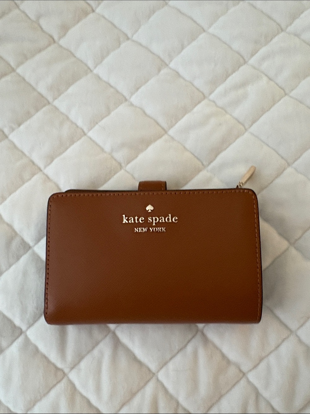 kate spade Brown Leather Zip-Around Wallet with Gold Logo